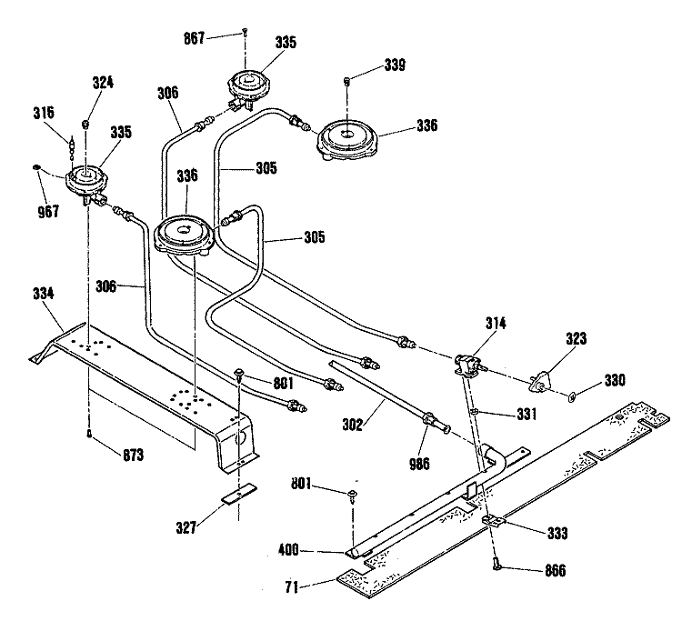 Section Diagram and Parts List for JGSP31GEP4  General Electric Range