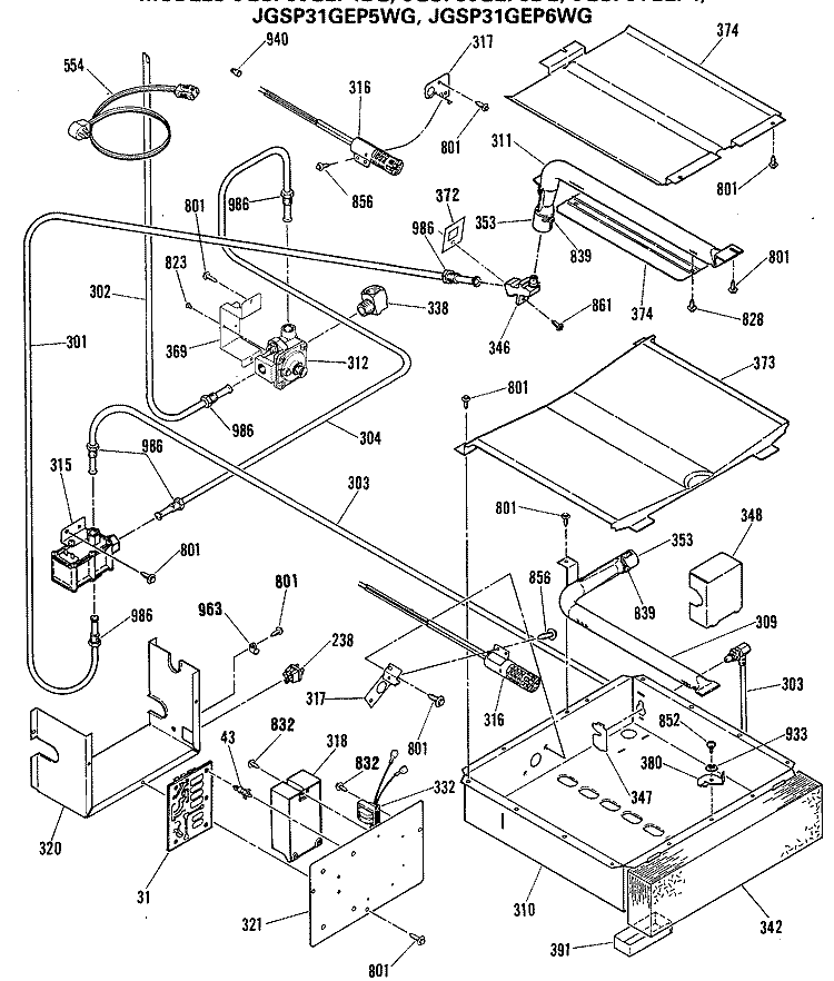 Section Diagram and Parts List for JGSP31GEP4  General Electric Range
