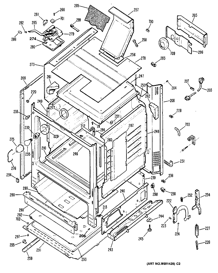 Section Diagram and Parts List for JGBP25GEN5  General Electric Range