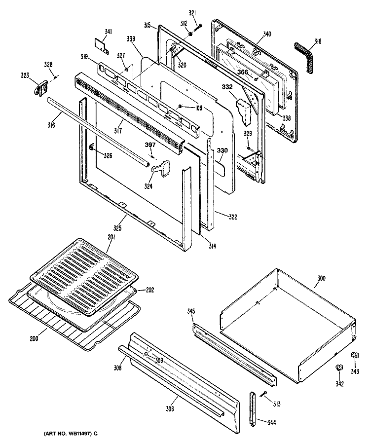 Section Diagram and Parts List for JGBP25GEN5  General Electric Range