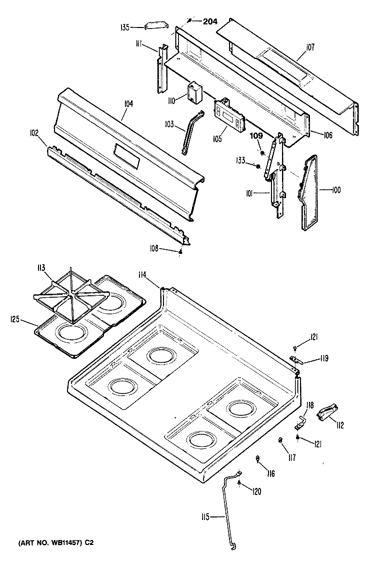Section Diagram and Parts List for JGBC17GER1  General Electric Range