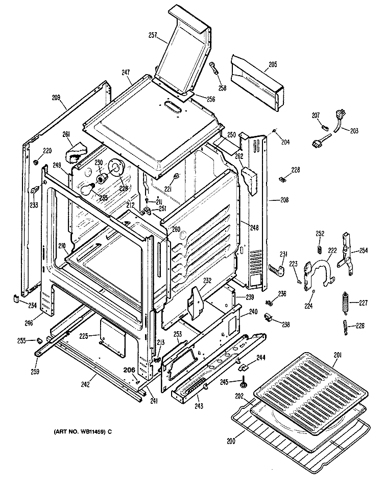 Section Diagram and Parts List for JGBC17GER1  General Electric Range