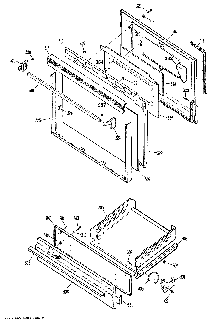 Section Diagram and Parts List for JGBC17GER1  General Electric Range