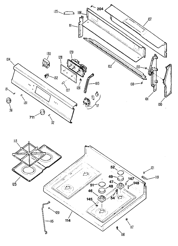 Section Diagram and Parts List for JGBP30AEP2  General Electric Range