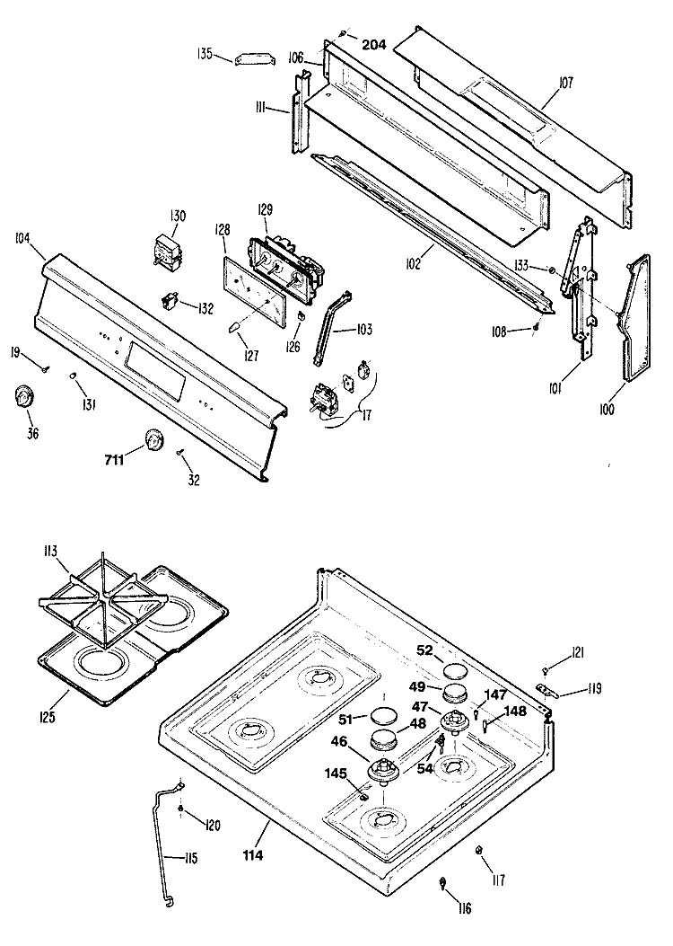 Section Diagram and Parts List for JGBP30WEP2  General Electric Range