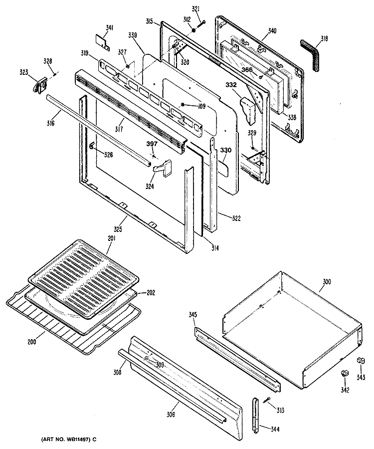 Section Diagram and Parts List for JGBP30WEP2  General Electric Range