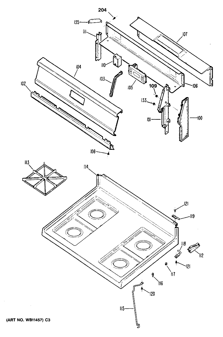 Section Diagram and Parts List for JGBC15GER2  General Electric Range