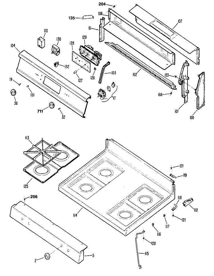 Section Diagram and Parts List for JGBP24GEN4  General Electric Range