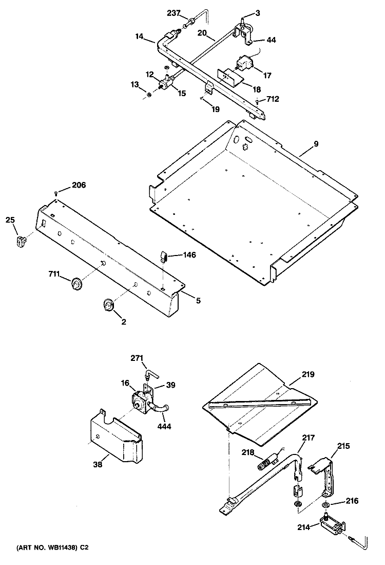 Section Diagram and Parts List for JGBC16GEP2  General Electric Range
