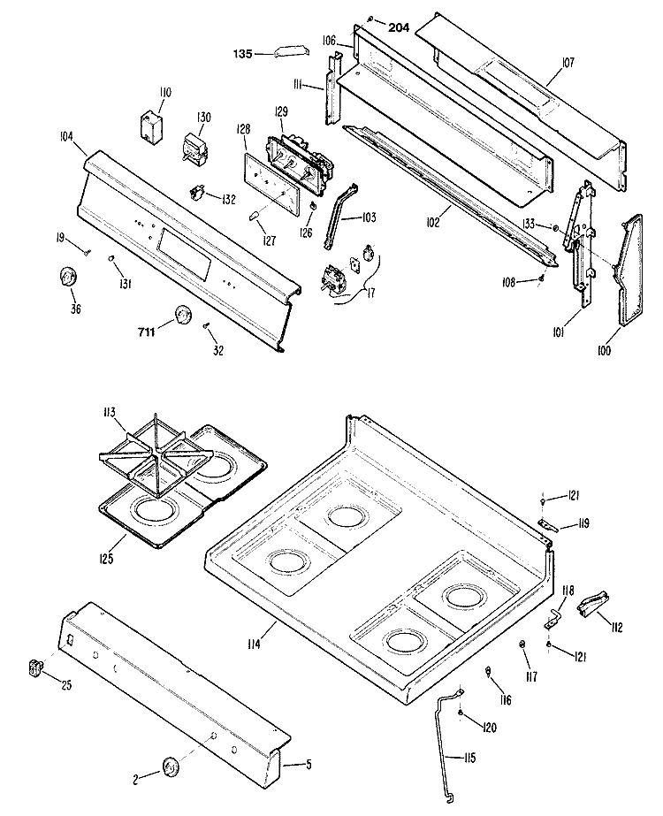 Section Diagram and Parts List for JGBP25GEN4  General Electric Range