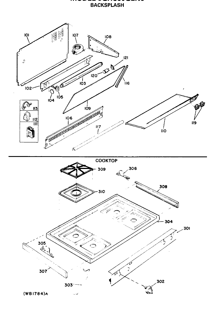 BACKSPLASH Diagram and Parts List for JGHC60GEN6  General Electric Range