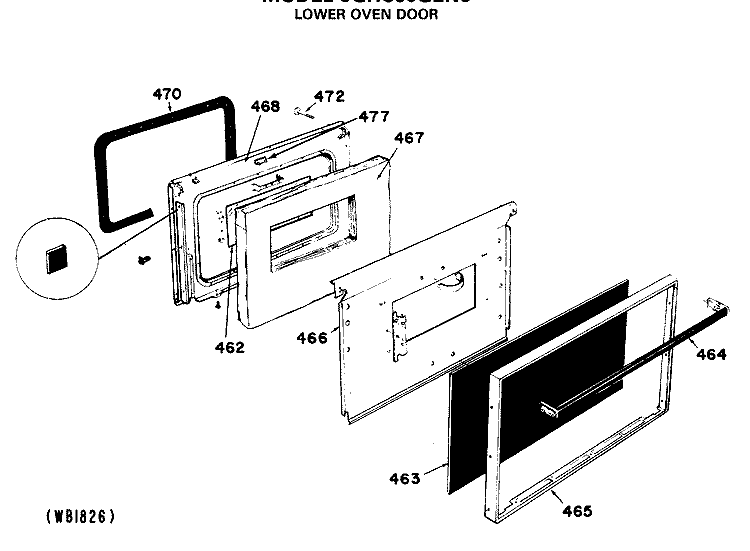 LOWER OVEN DOOR Diagram and Parts List for JGHC60GEN6  General Electric Range