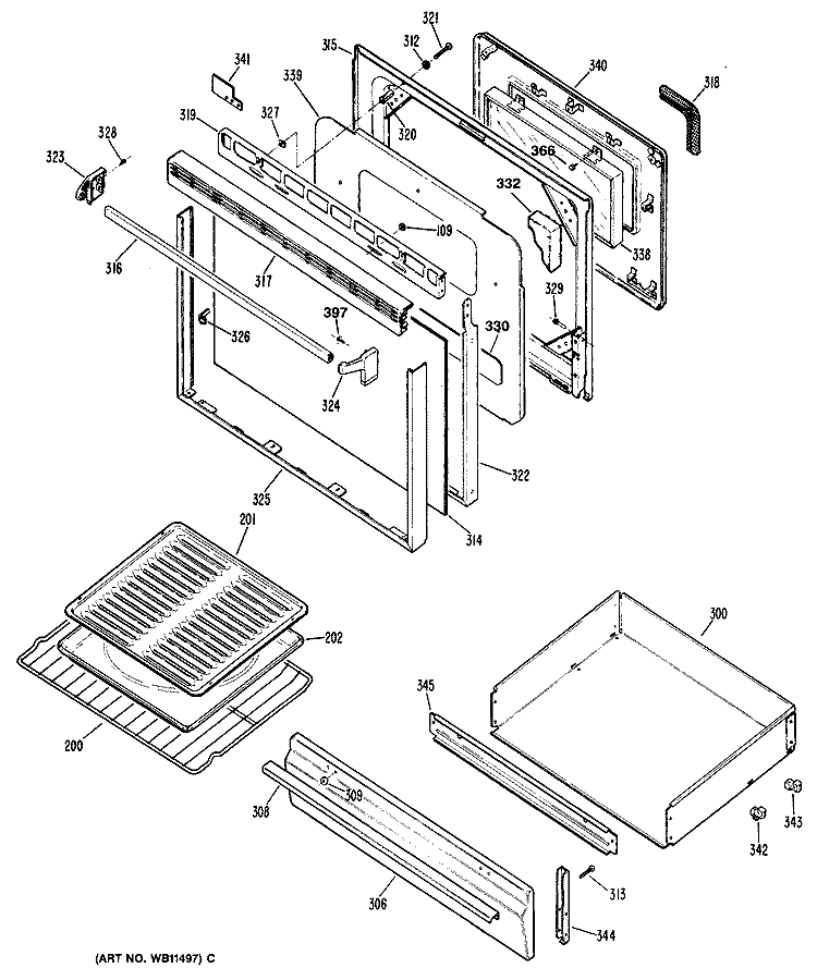 Section Diagram and Parts List for JGBP31GEP2  General Electric Range