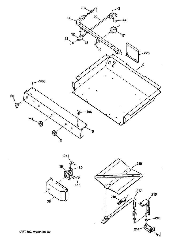 Section Diagram and Parts List for JGBS16GEP2  General Electric Range
