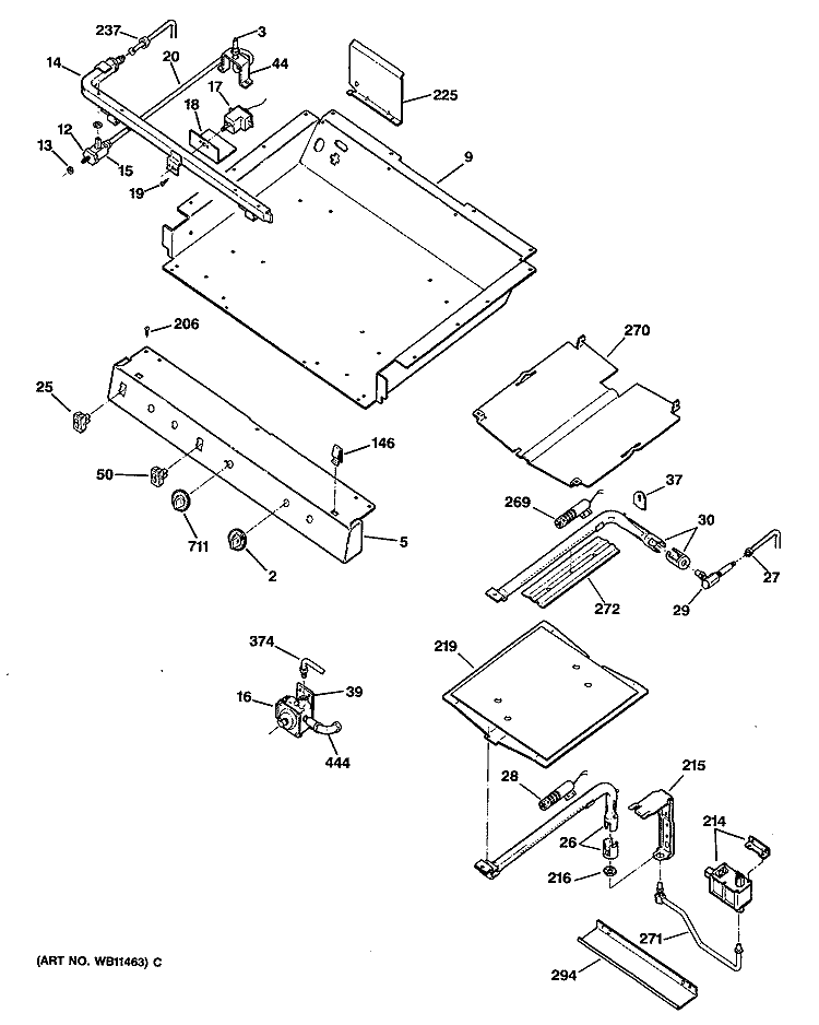 Section Diagram and Parts List for JGBS19GEP3  General Electric Range