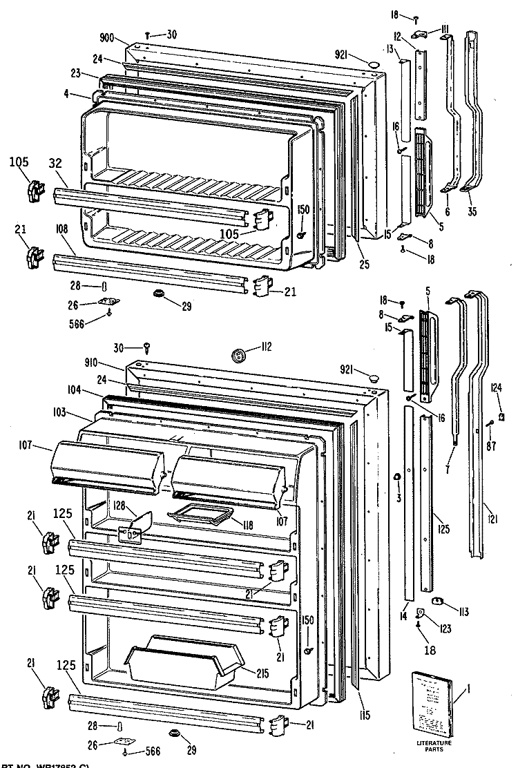 Section Diagram and Parts List for TBHA18ZRERAD  General Electric Refrigerator