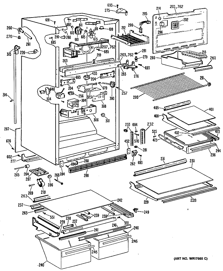 Section Diagram and Parts List for TBHA18ZRERAD  General Electric Refrigerator