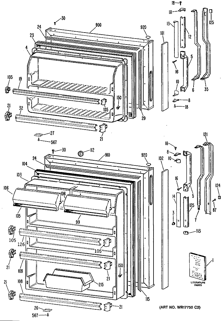 Section Diagram and Parts List for TBX16ZPGRWH  General Electric Refrigerator