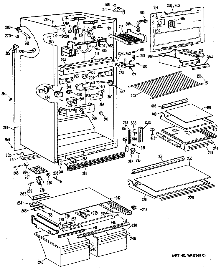 Section Diagram and Parts List for TBHA21ZRERAD  General Electric Refrigerator