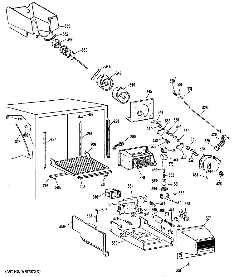Section Diagram and Parts List for TBHA22RRERAD  General Electric Refrigerator