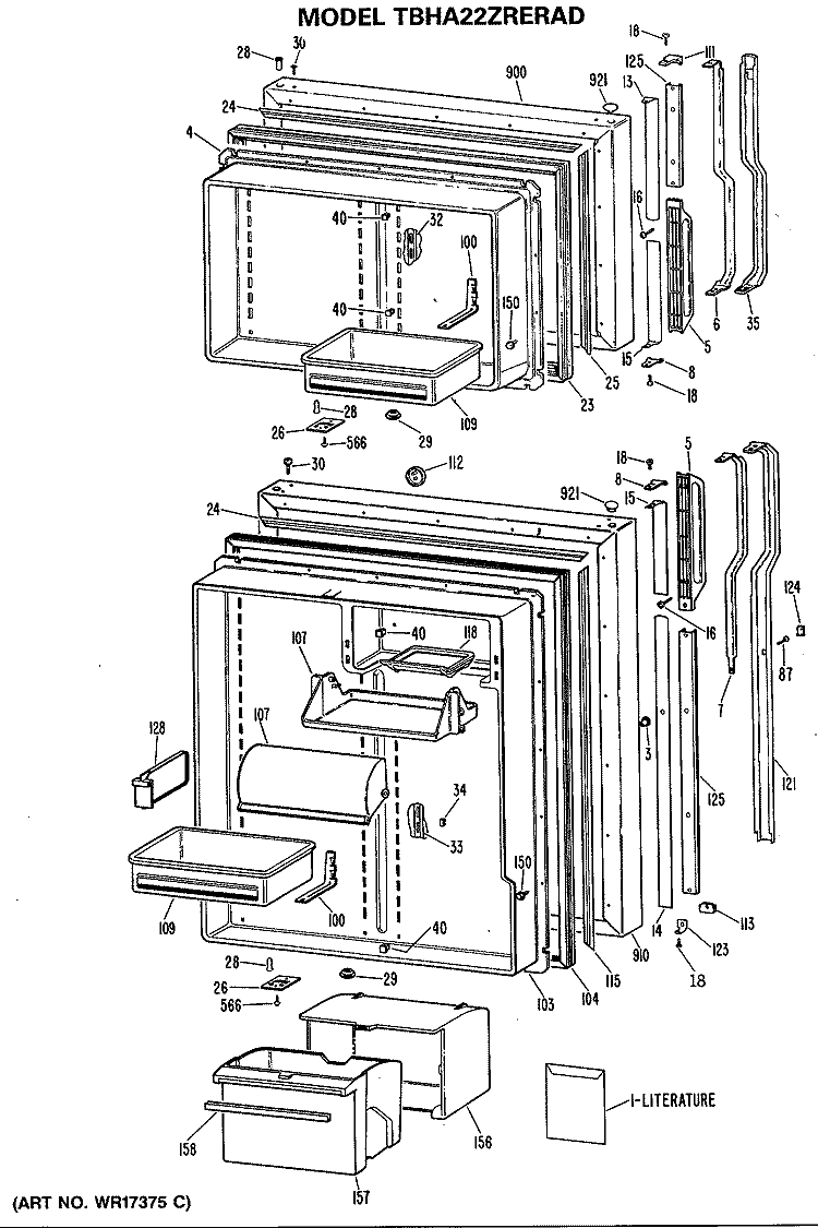 Section Diagram and Parts List for TBHA22ZRERAD  General Electric Refrigerator