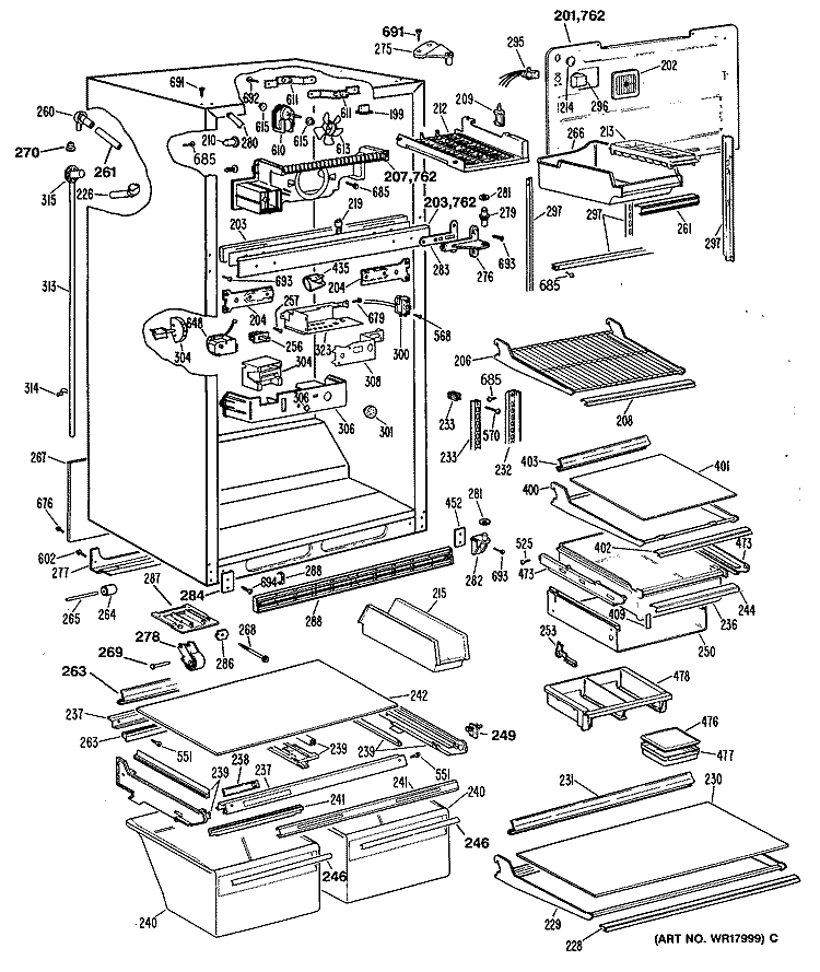 Section Diagram and Parts List for TBHA22ZRERAD  General Electric Refrigerator