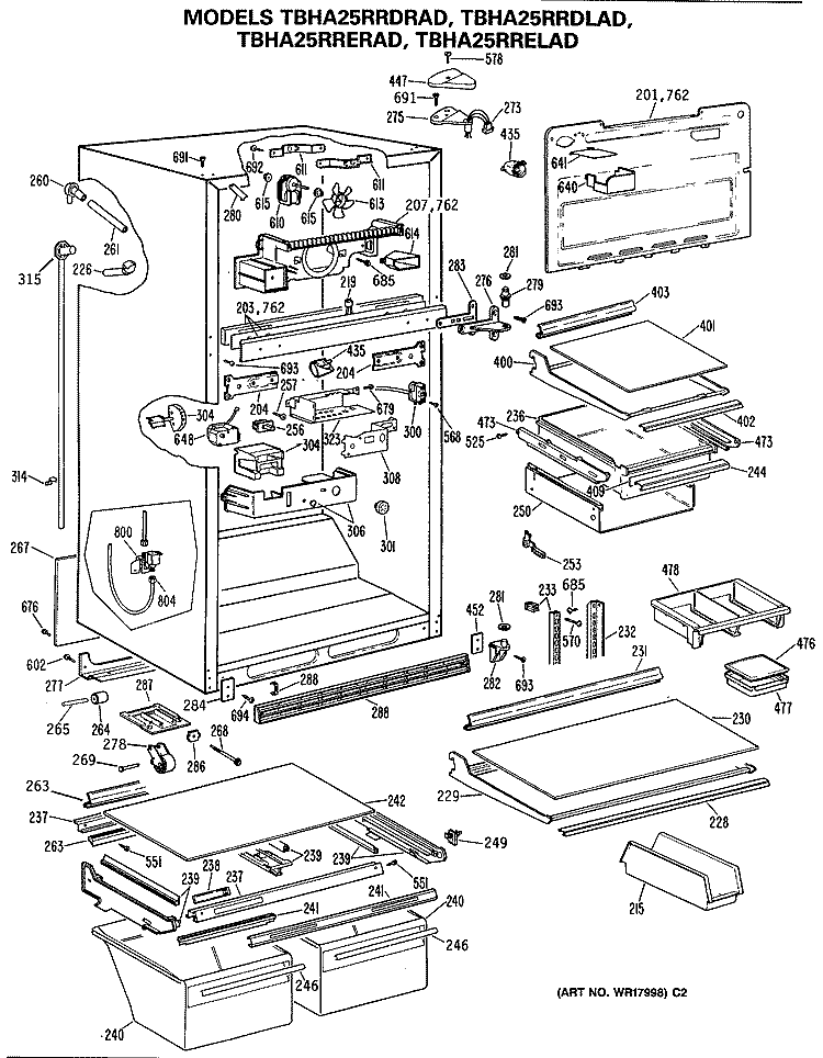 Section Diagram and Parts List for TBHA25RRERAD  General Electric Refrigerator
