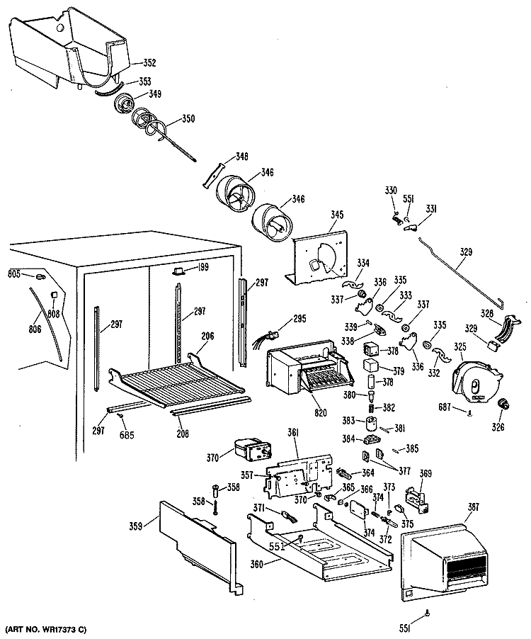 Section Diagram and Parts List for TBHA25RRERAD  General Electric Refrigerator