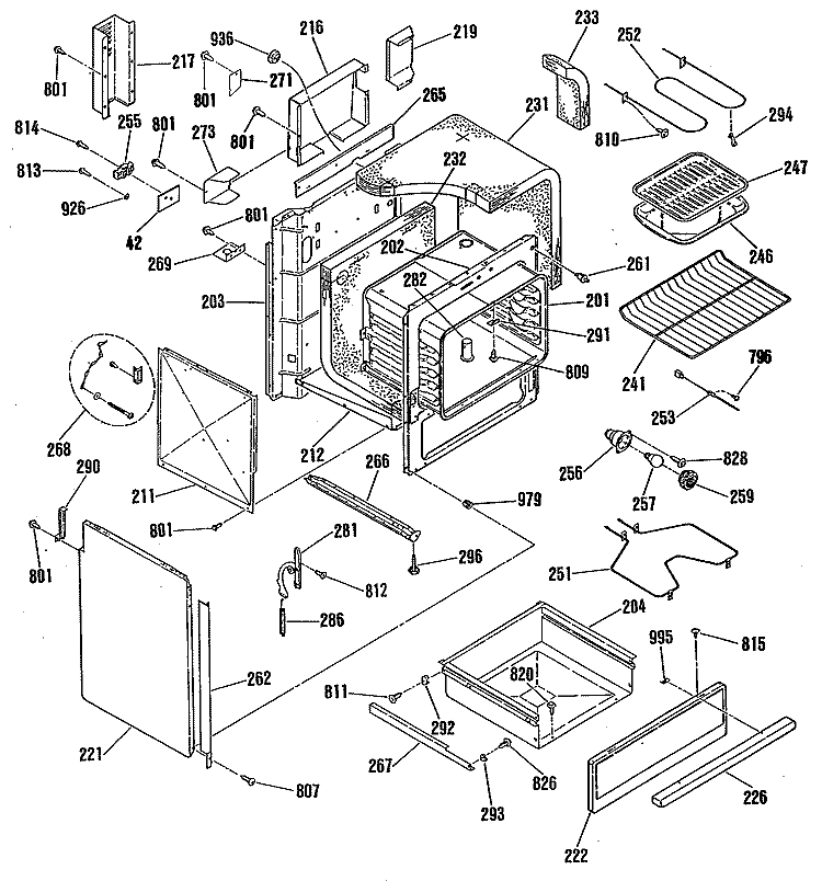 Section Diagram and Parts List for JSP26GP2AD  General Electric Range