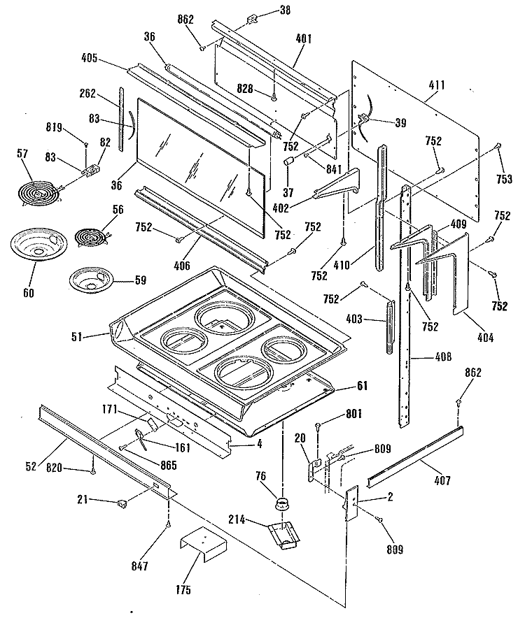 Section Diagram and Parts List for JHP70GN3AD  General Electric Microwave Oven Combo