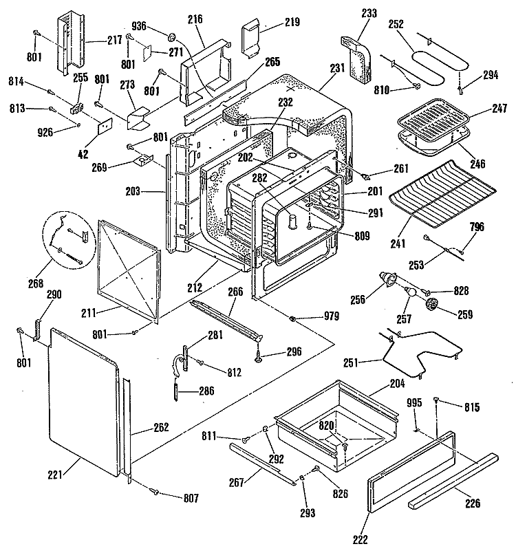 Section Diagram and Parts List for JSP31GP2WH  General Electric Range