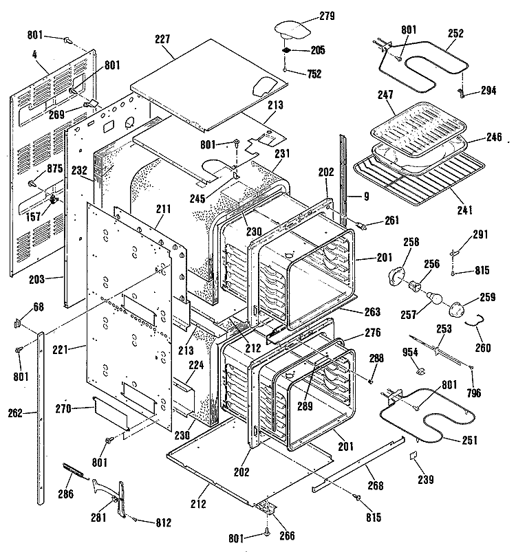 Section Diagram and Parts List for JRP24GP2BG  General Electric Wall Oven