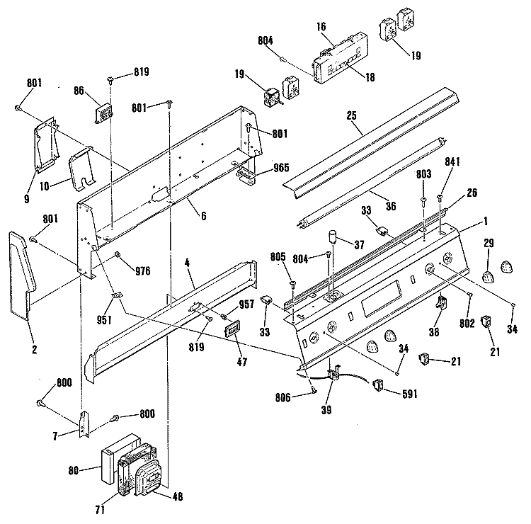 Section Diagram and Parts List for JB578GP1  General Electric Range