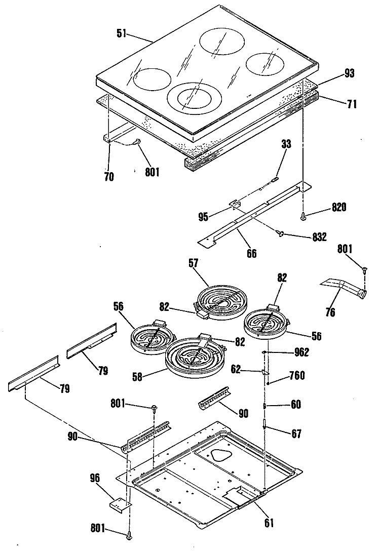 Section Diagram and Parts List for JB578GP1  General Electric Range
