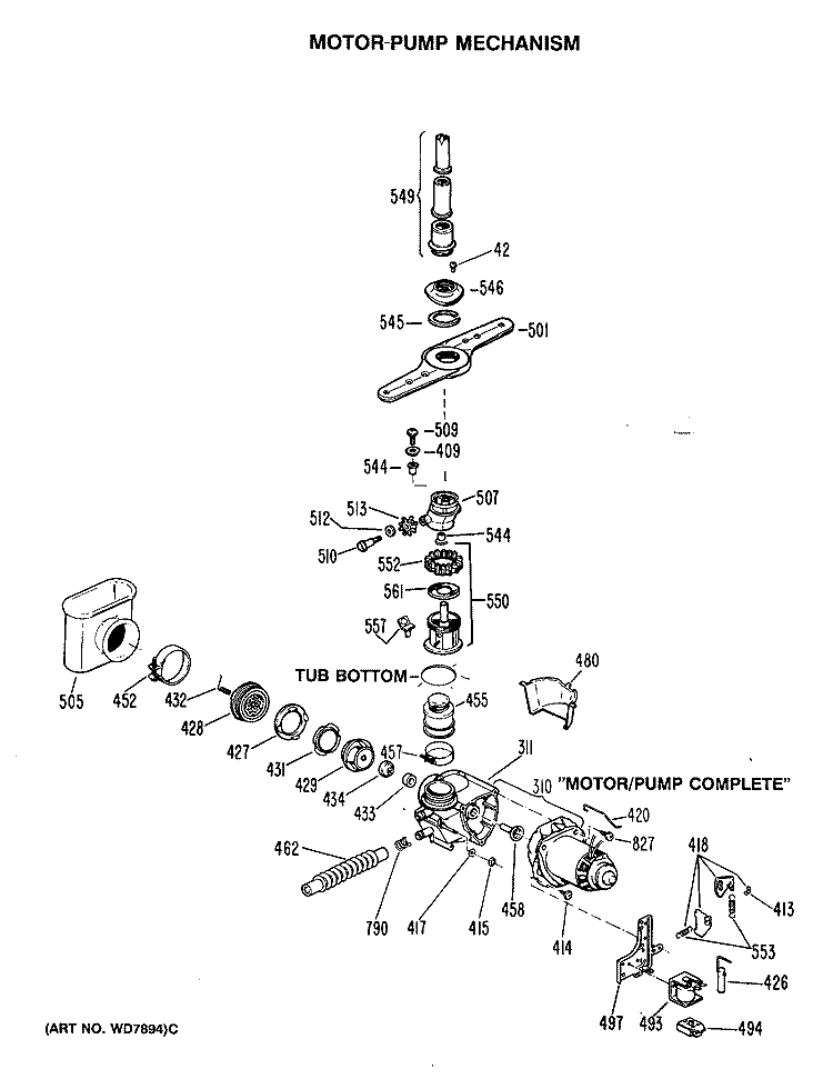 MOTOR - PUMP MECHANISM Diagram and Parts List for ZBD3300R45WB  General Electric Dishwasher