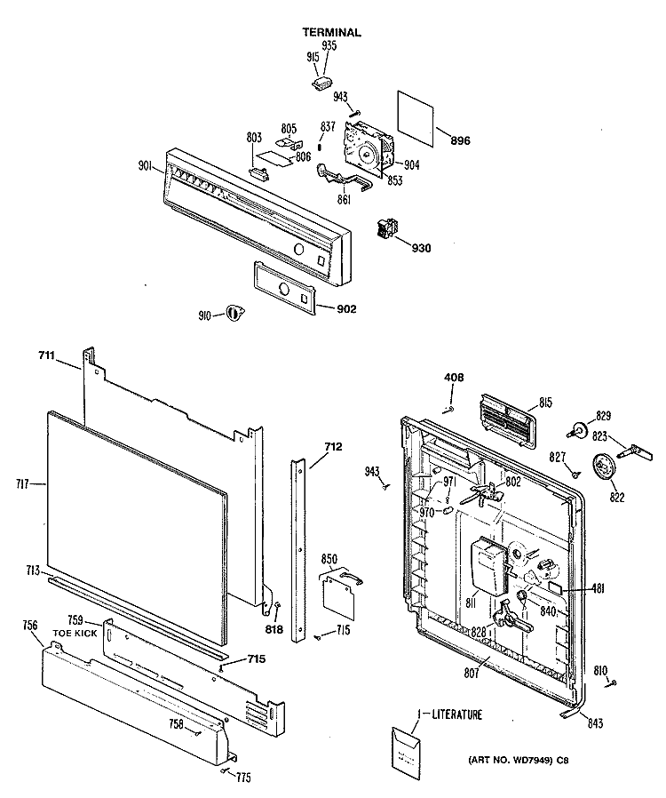 Section Diagram and Parts List for LUD3100V64WB  General Electric Dishwasher