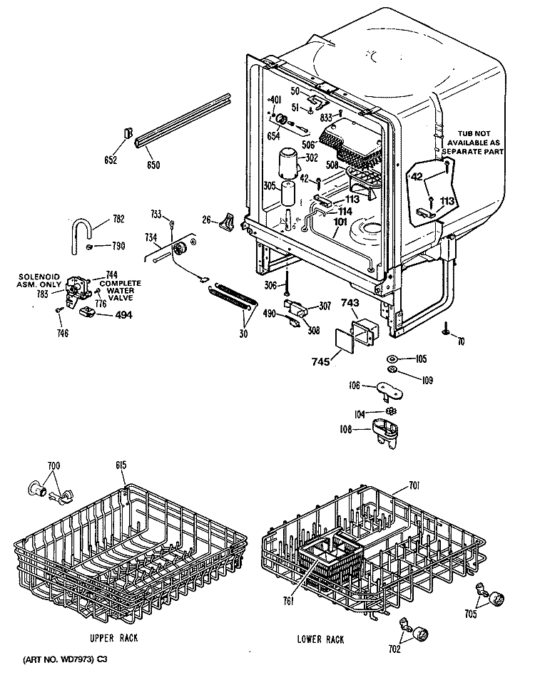 Section Diagram and Parts List for LUD3100V64WB  General Electric Dishwasher