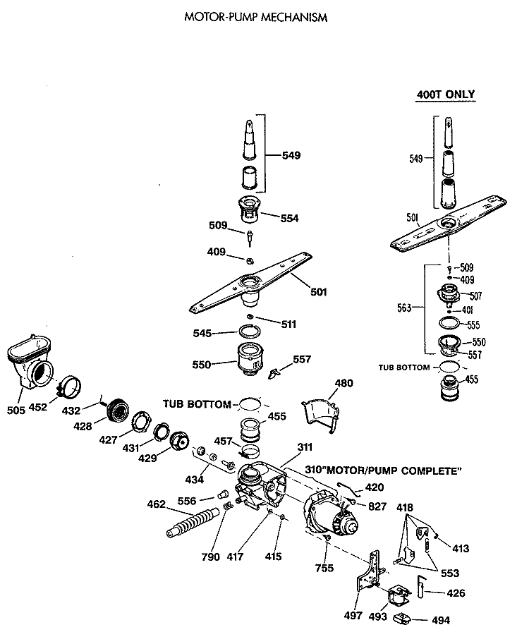MOTOR - PUMP MECHANISM Diagram and Parts List for GSD550T-64BW  General Electric Dishwasher