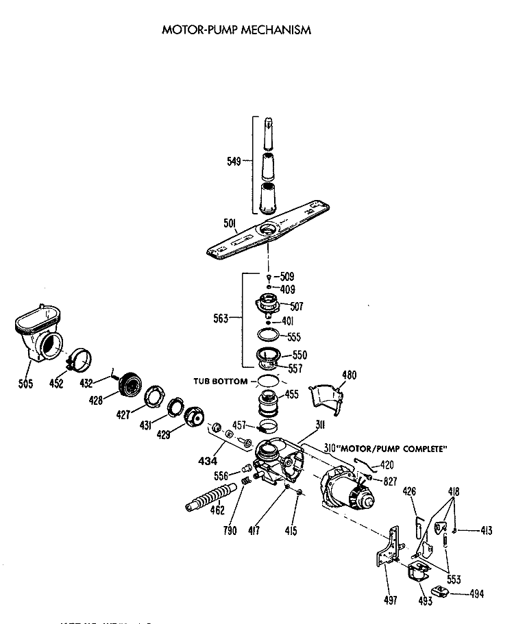 MOTOR - PUMP MECHANISM Diagram and Parts List for GSM603T-64WW  General Electric Dishwasher