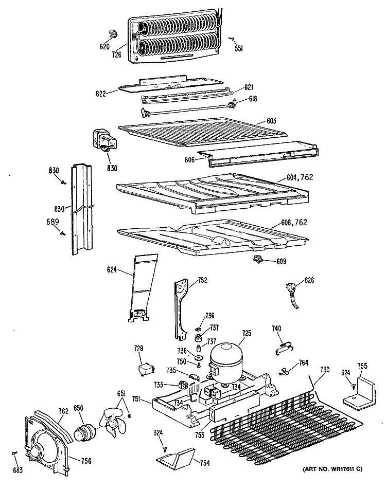 Section Diagram and Parts List for TBHW22ZRERWH  General Electric Refrigerator