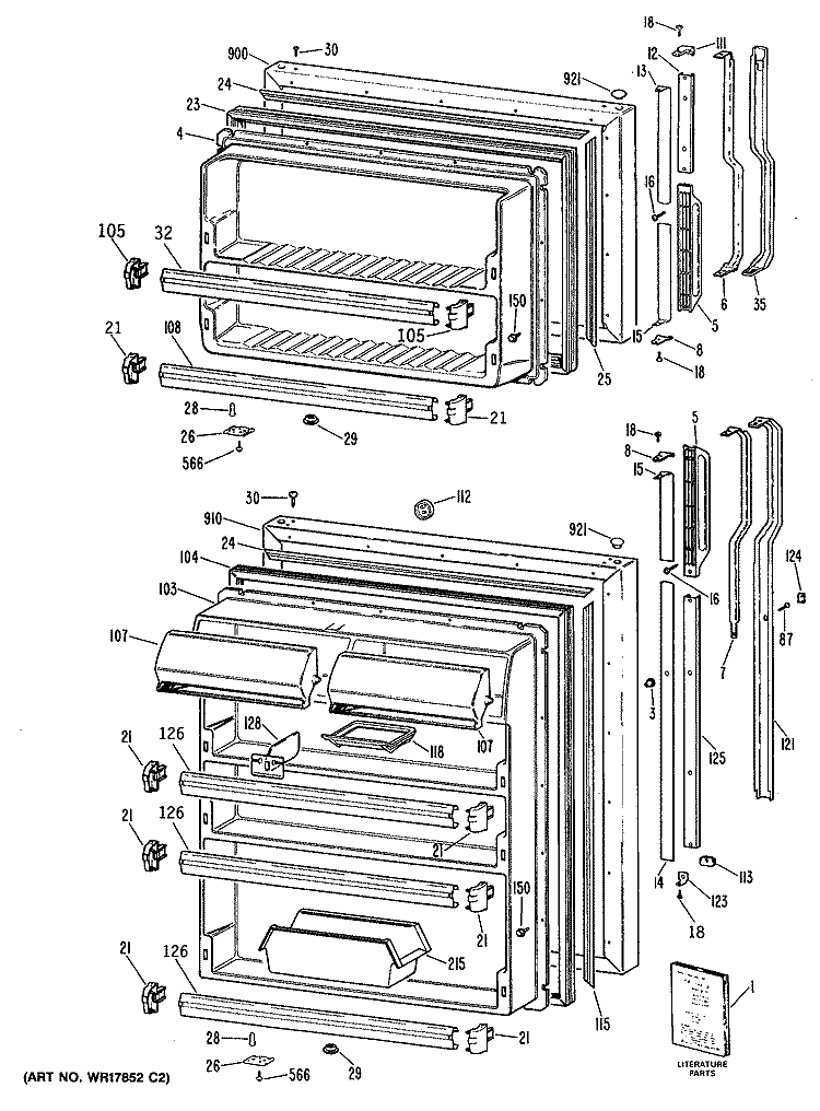 Section Diagram and Parts List for TBHW21ZRERWH  General Electric Refrigerator