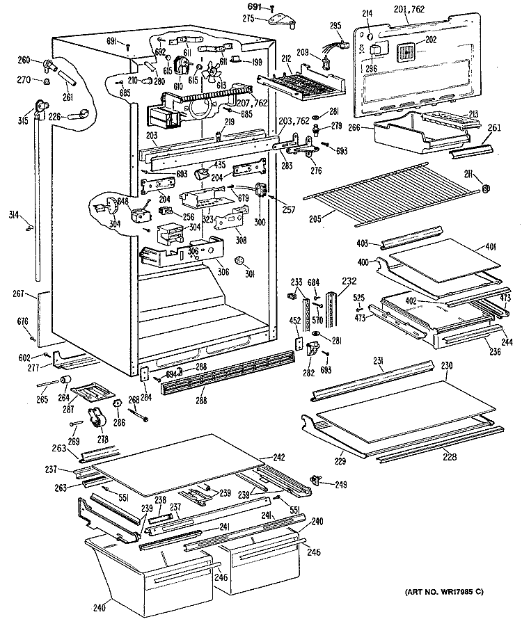 Section Diagram and Parts List for TBHW21ZRERWH  General Electric Refrigerator