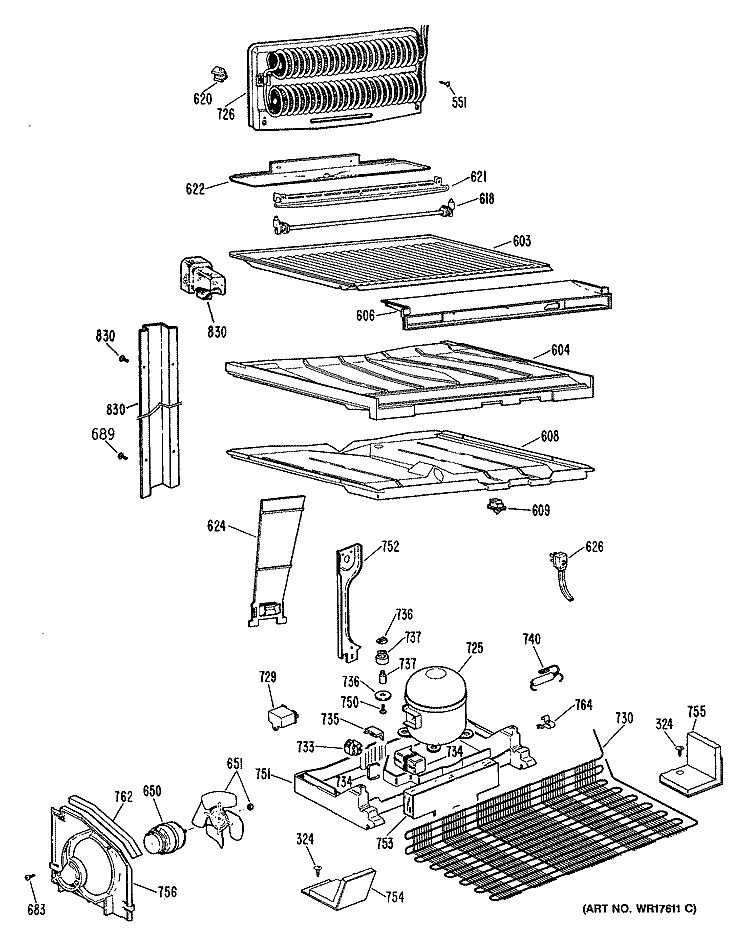 Section Diagram and Parts List for TBHW21ZRERWH  General Electric Refrigerator