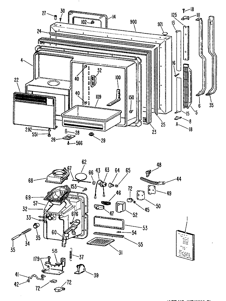 Section Diagram and Parts List for TBHW22RRELWH  General Electric Refrigerator