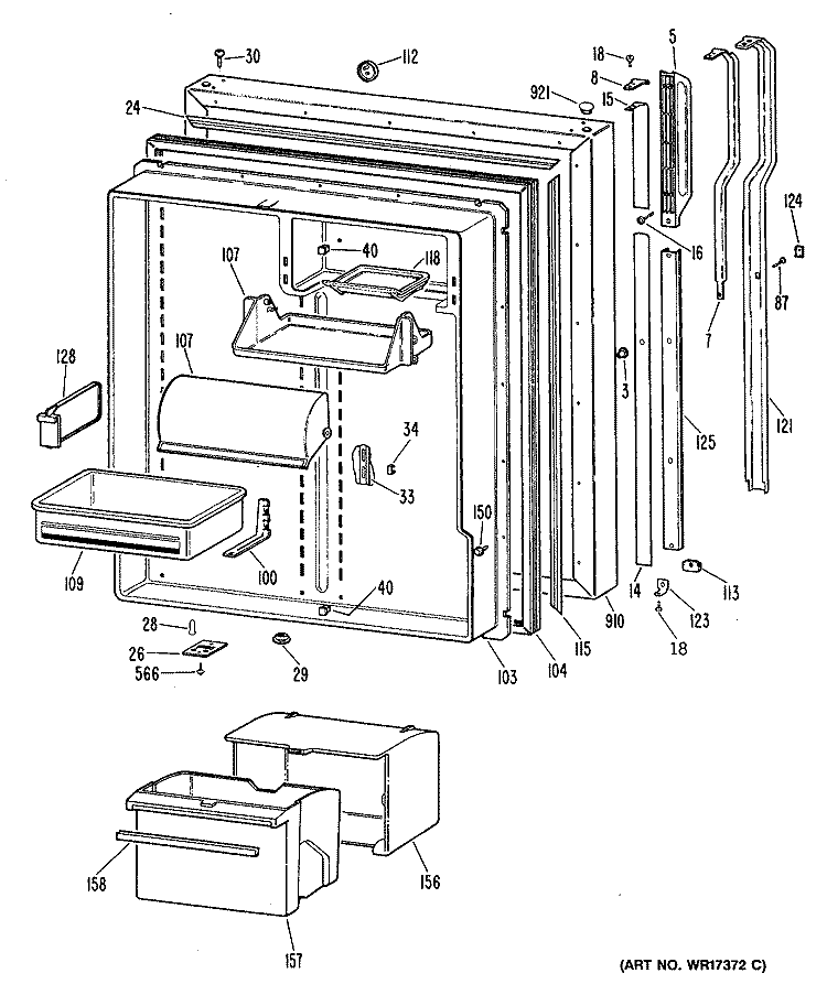 Section Diagram and Parts List for TBHW22RRELWH  General Electric Refrigerator