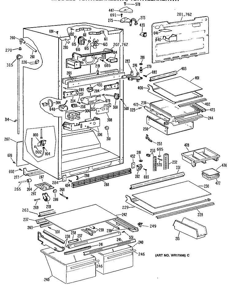 Section Diagram and Parts List for TBHW22RRELWH  General Electric Refrigerator