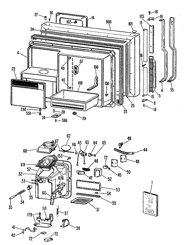 Section Diagram and Parts List for TBHW25RRERWH  General Electric Refrigerator