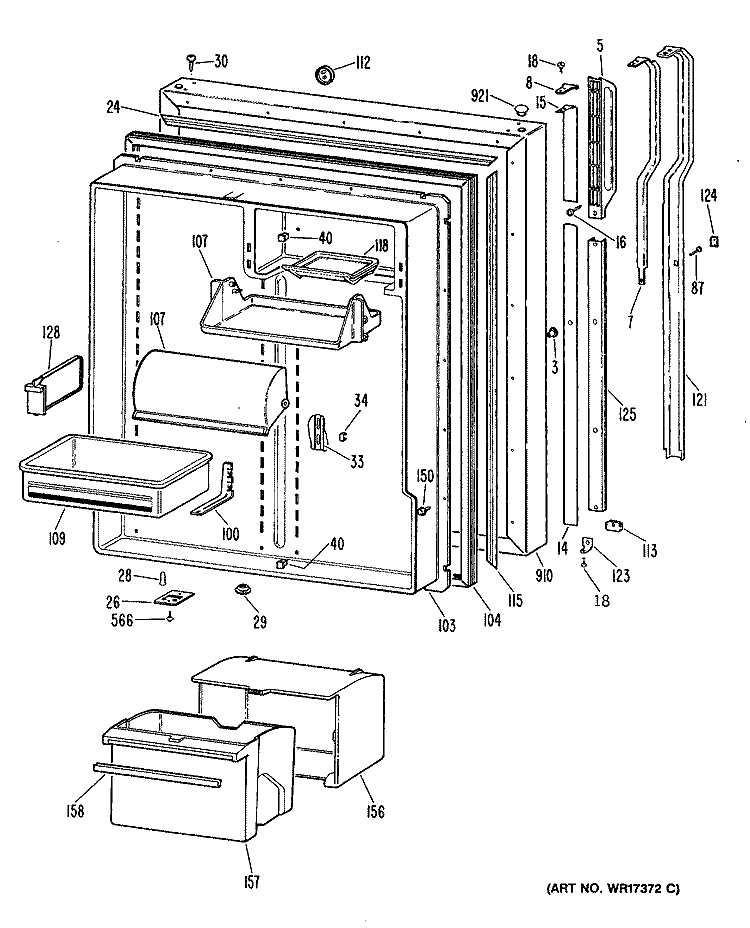 Section Diagram and Parts List for TBHW25RRERWH  General Electric Refrigerator