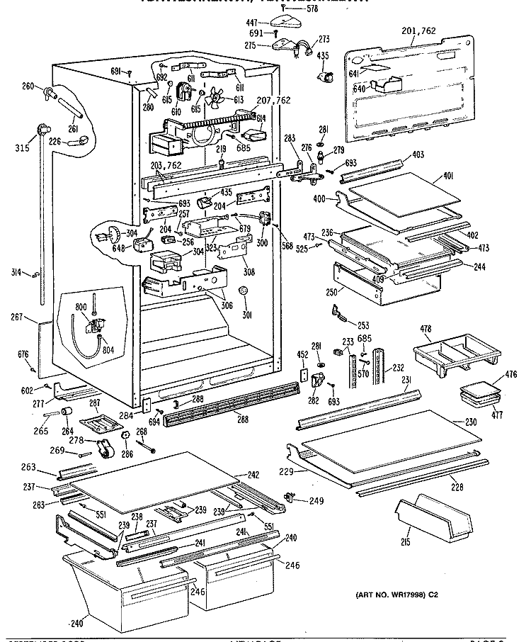 Section Diagram and Parts List for TBHW25RRERWH  General Electric Refrigerator