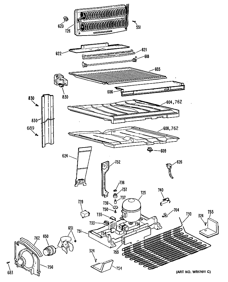 Section Diagram and Parts List for TBHW25RRERWH  General Electric Refrigerator